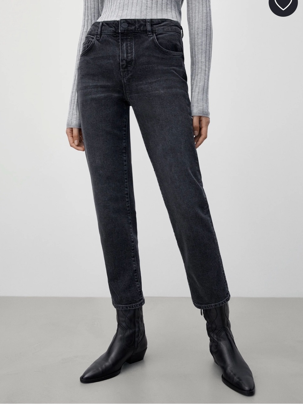 Massimo Dutti Black Washed Ankle Jeans